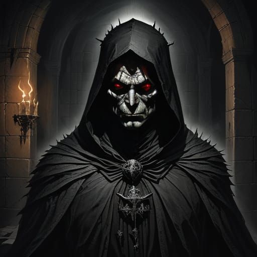 <lora:Fantasy Character:1.0> The Dark Lord, dressed in black with flowing cape, sinister eyes