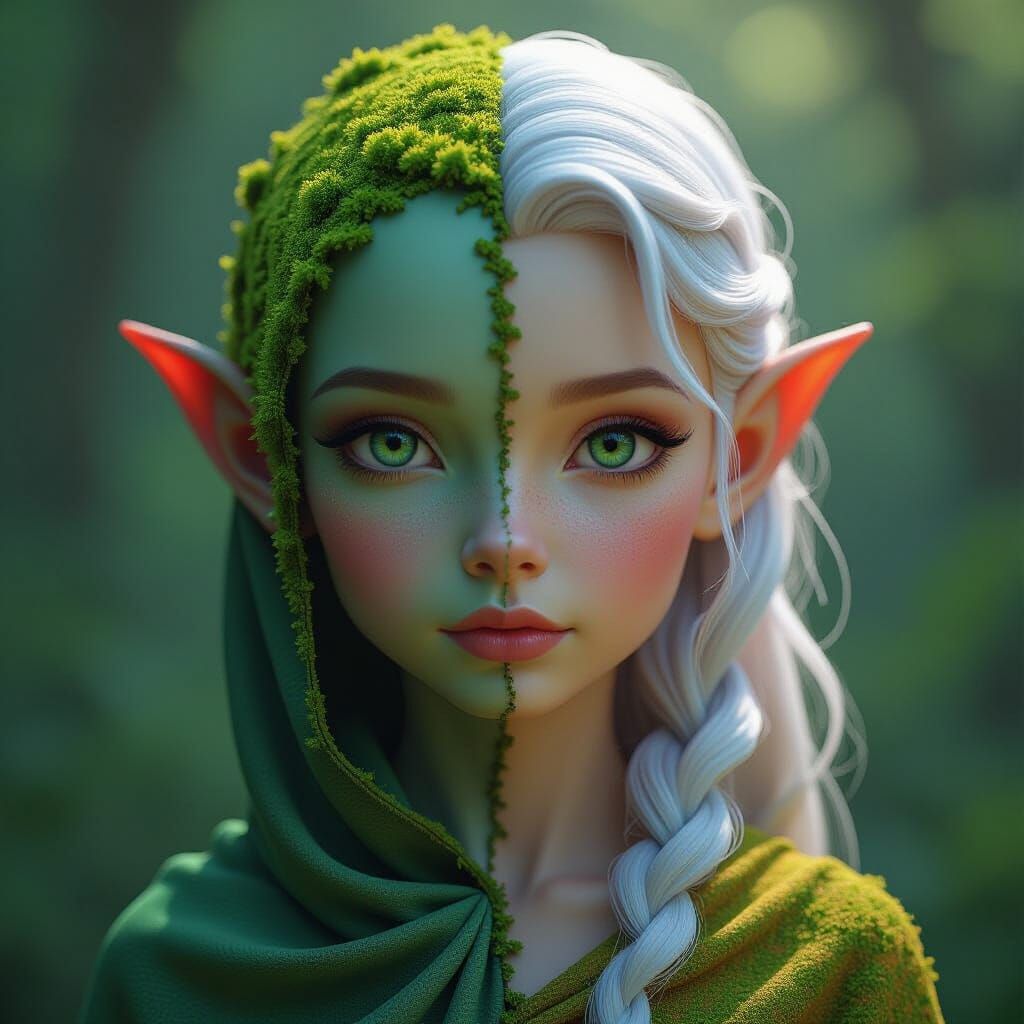 Alien Woman: Hyperrealistic Portrait of Life's Two Halves