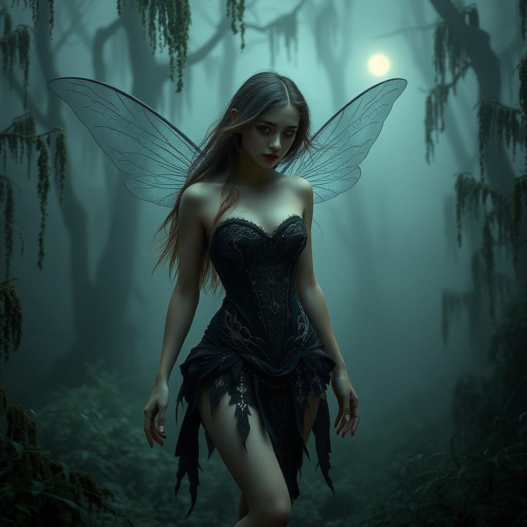 Ethereal Fairy in a Haunted Forest Landscape