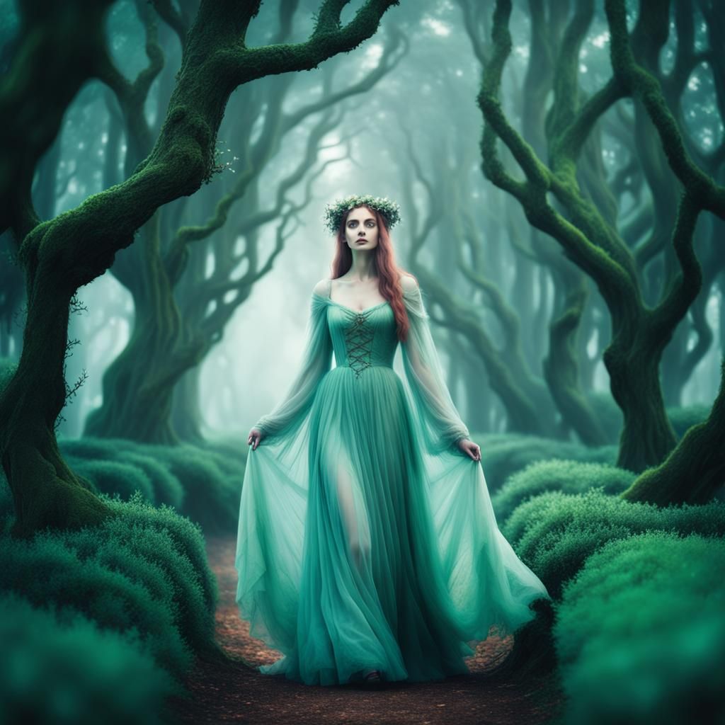 Nymph among yew trees