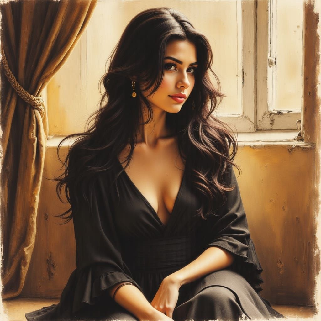 Elegant Woman in Serene Contemplation