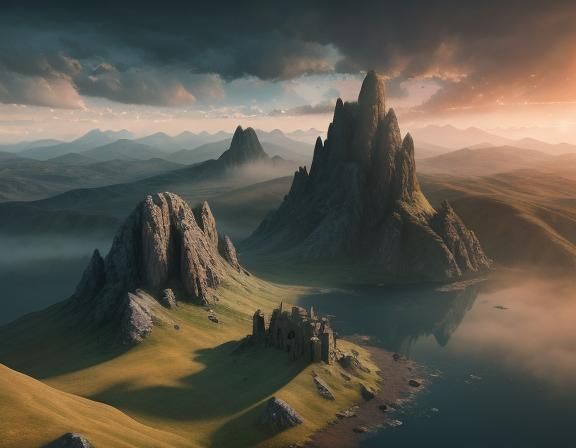 Armenia Aerial View with Flag in Digital Painting Style