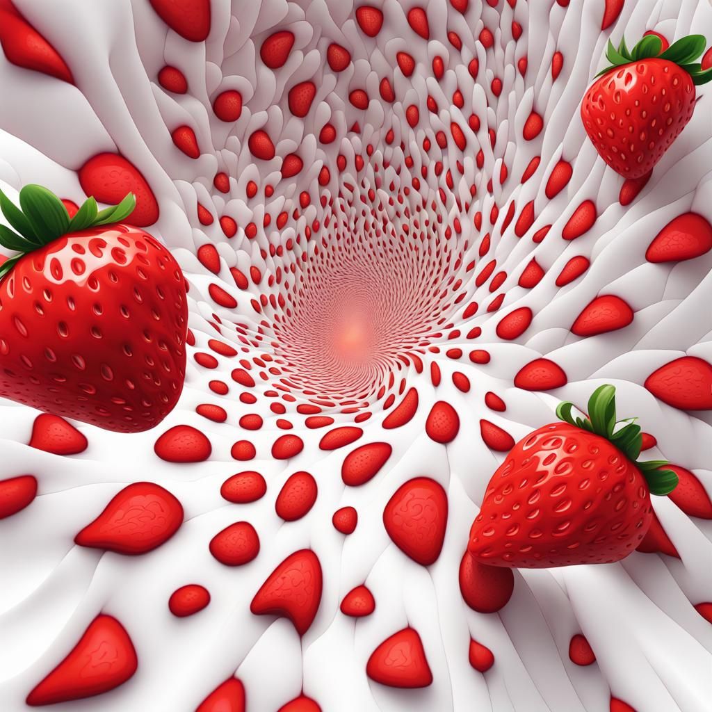 Exploding Strawberry in White Room: Abstract Fractal Art