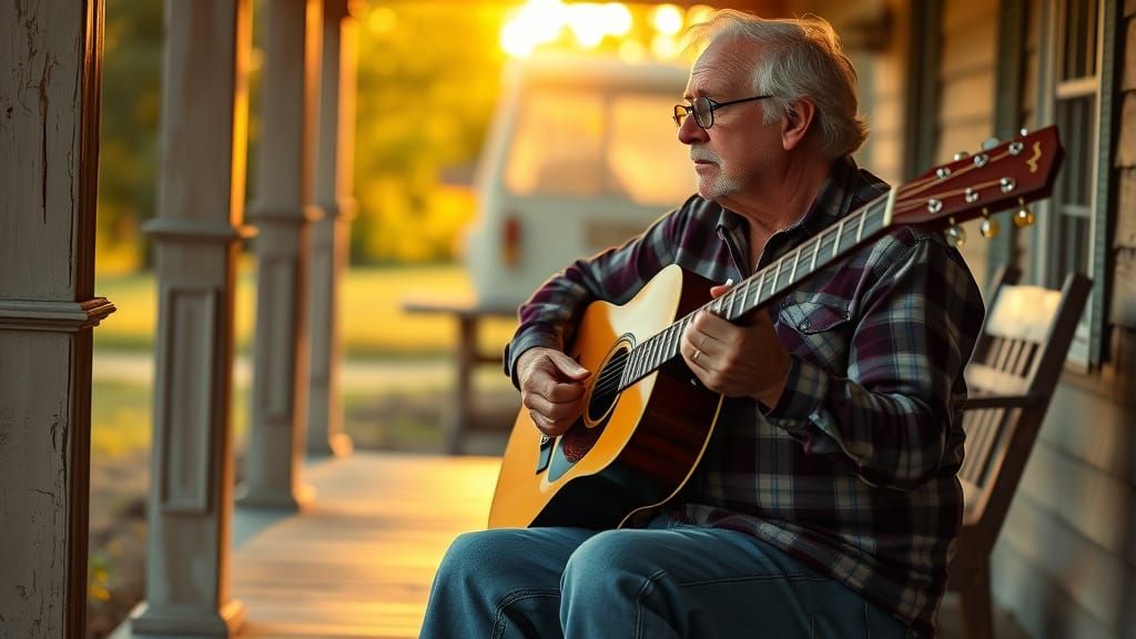 Blues Guitarist in Golden Light: Photorealistic Portrait