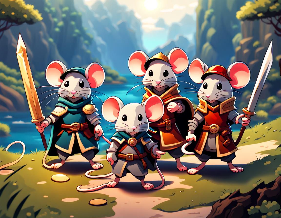 Mouse Adventurers in Anime Style Landscape