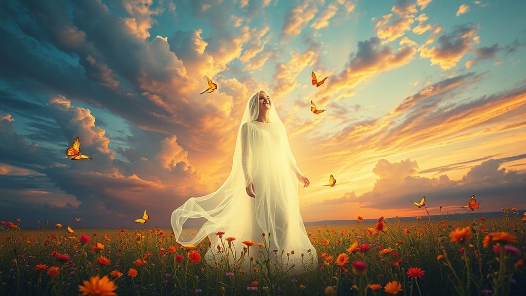 Ethereal Light Figure in Dreamlike Landscape