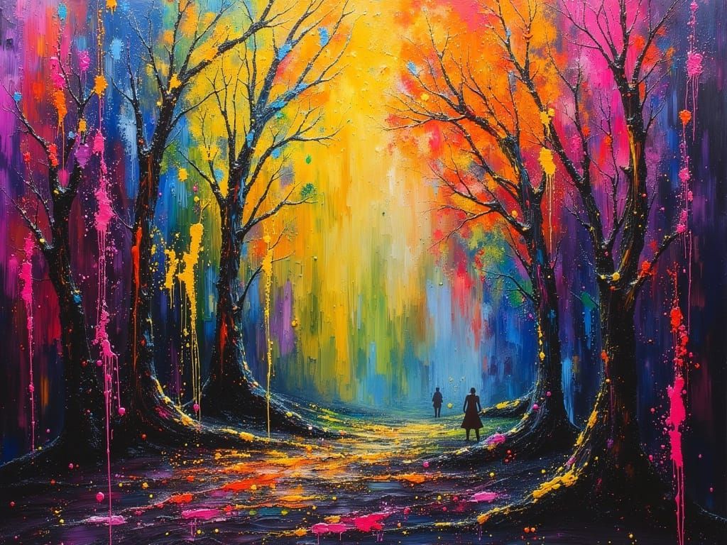 Dreamlike Forest in Abstract Expressionist Style