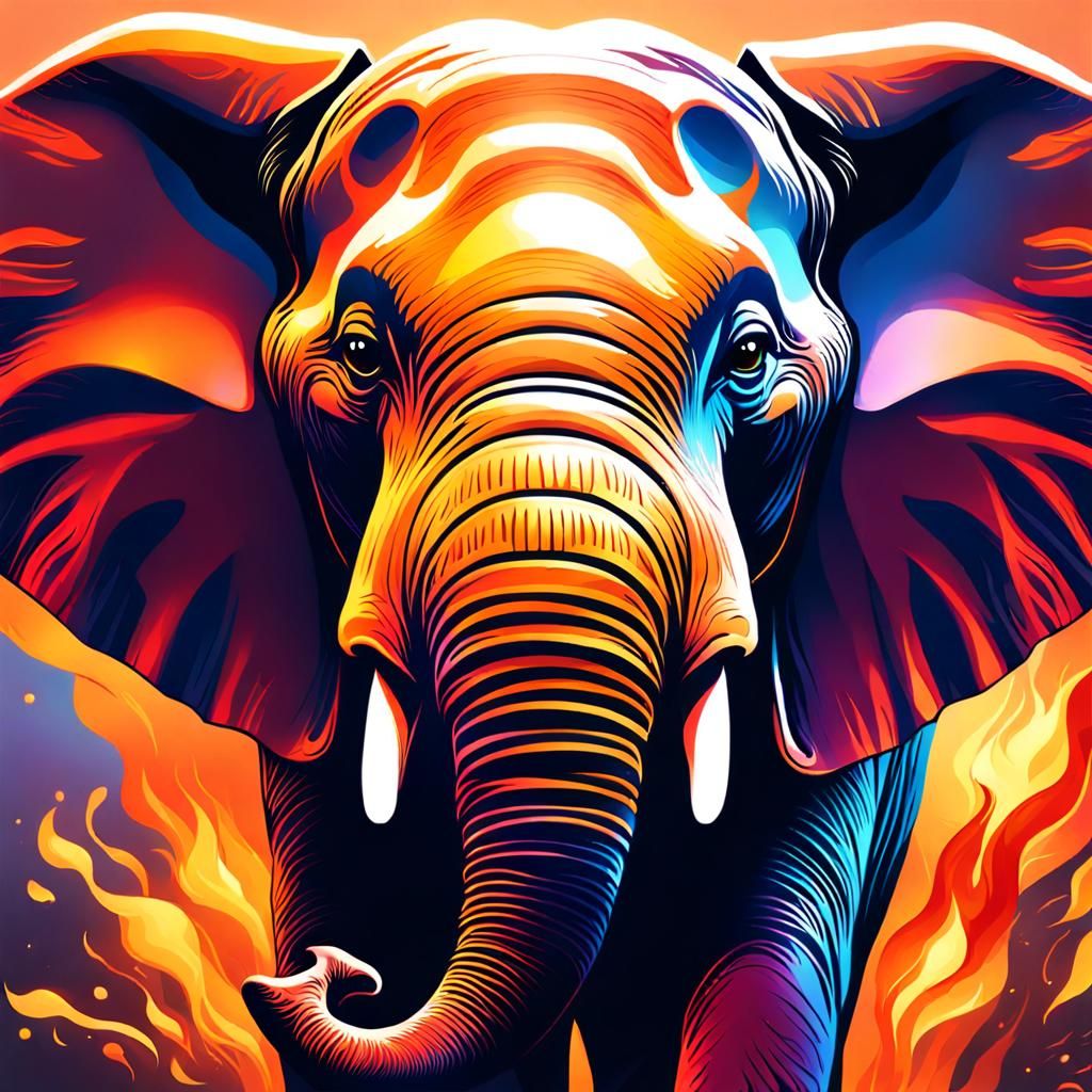 Fiery Elephant Portrait in Impressionist Style