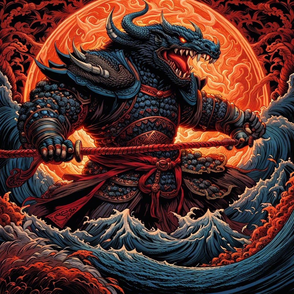 Samurai Balrog Hybrid in Mordor, Comic Book Art
