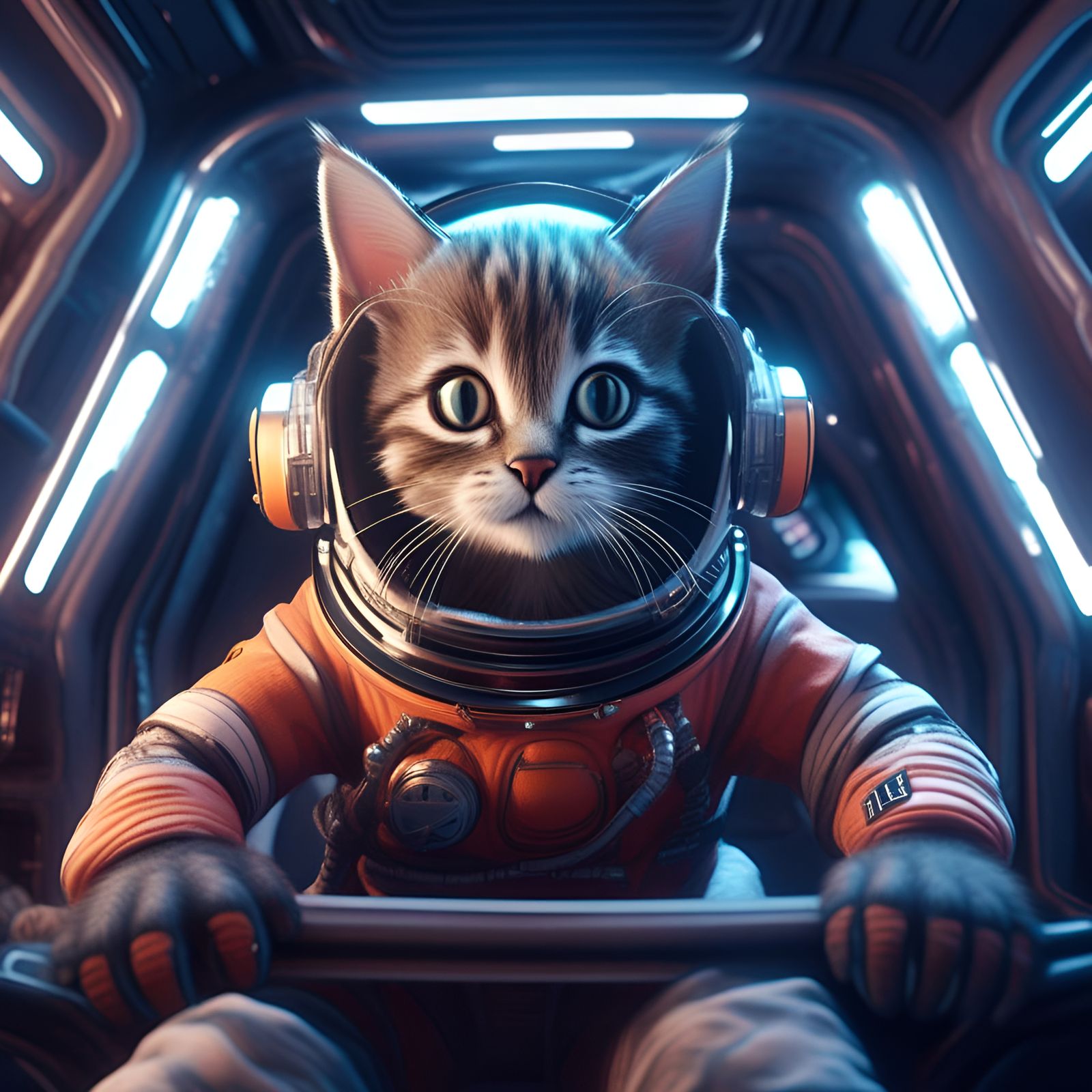 Cat Astronaut inside Spaceship
