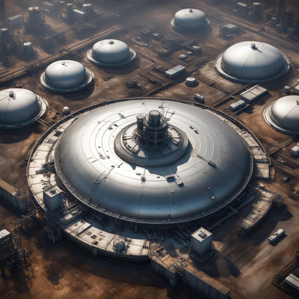 Silver Saucer Over Exploding Oil Tanks