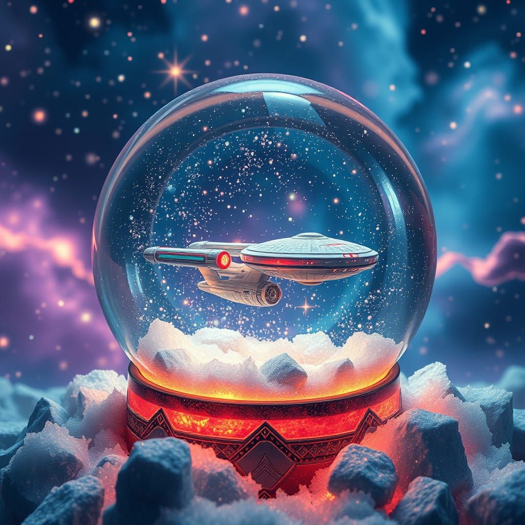 Star Trek Enterprise in a Glowing Snow Globe Nebula