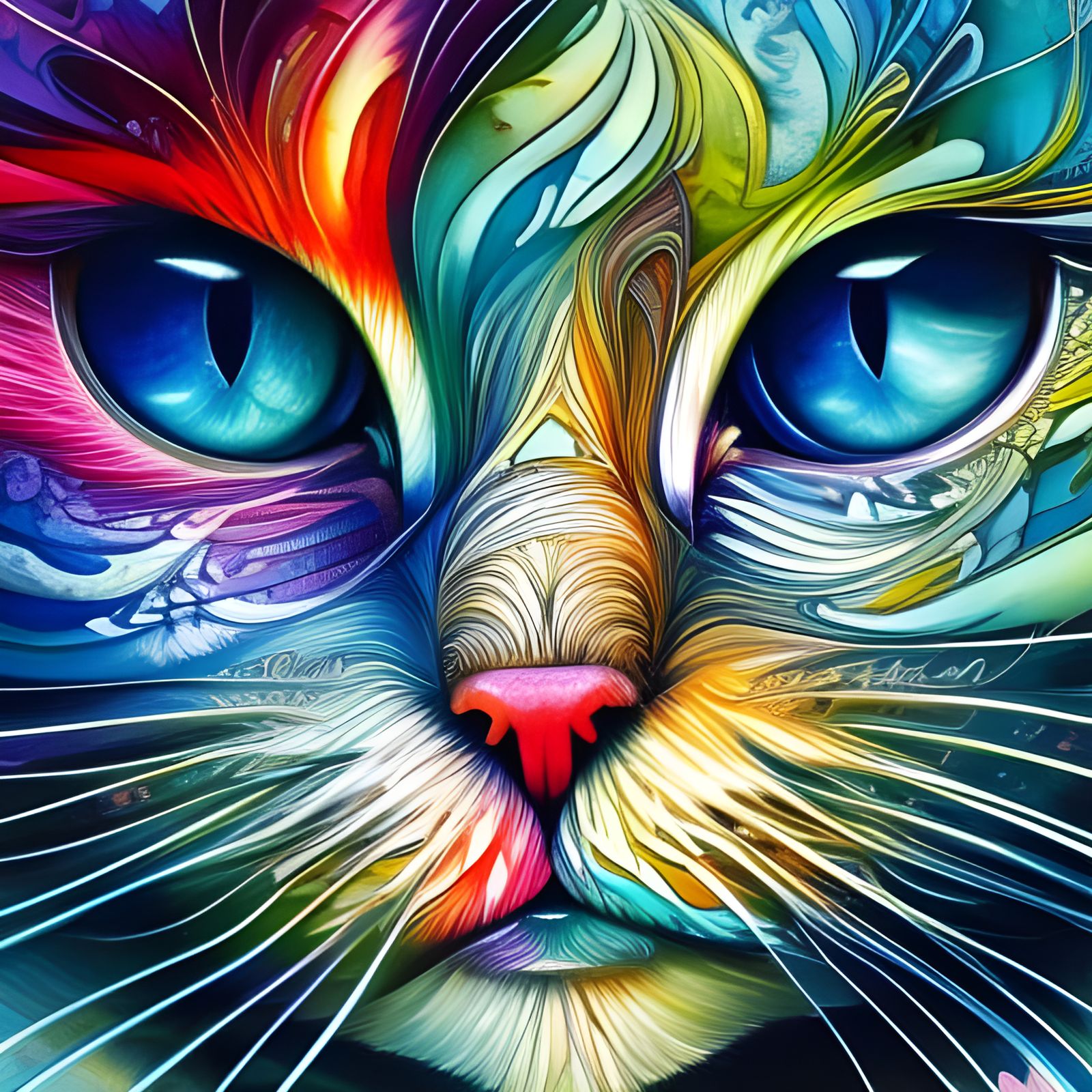 Beautiful Cat in Gouache and Japanese Art Style