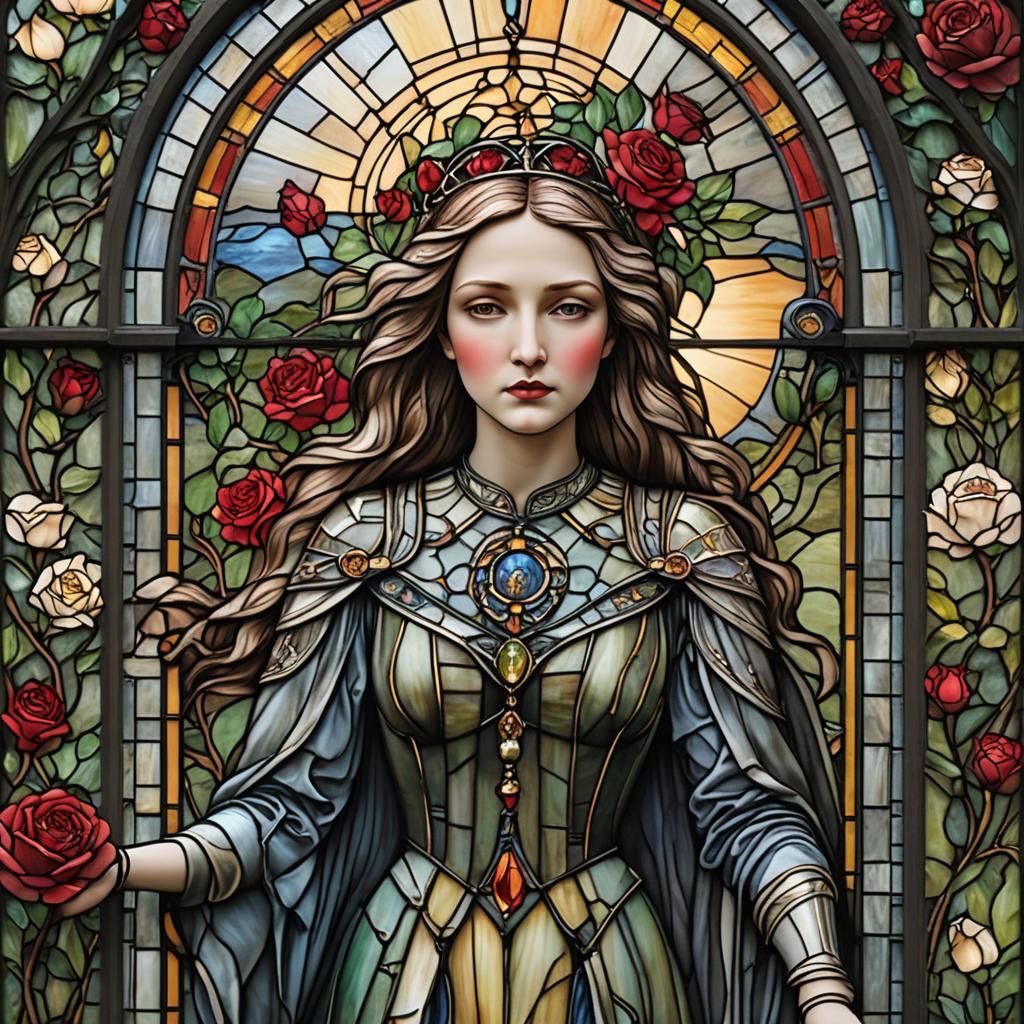 Jeweled Woman in Stained Glass Art, Klimt Style