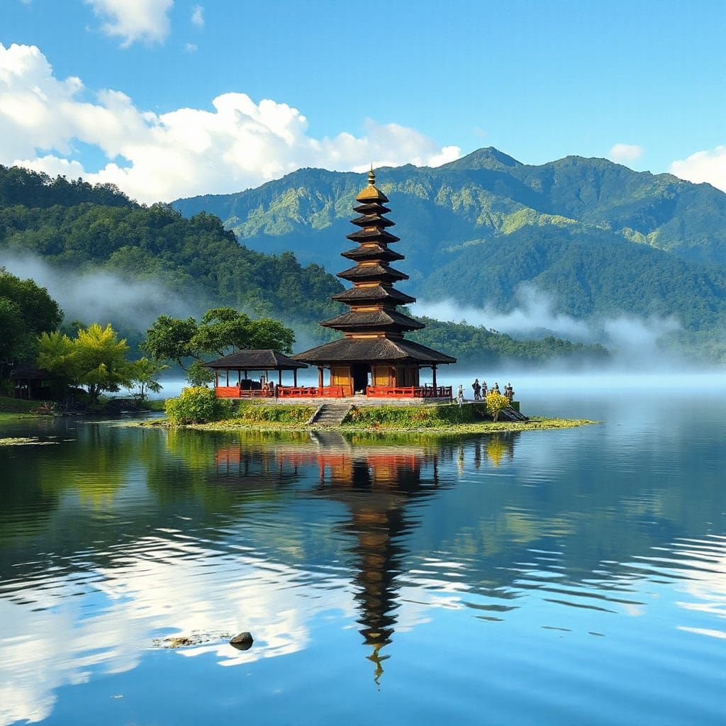 Ulun Danu Tamblingan temple at Lake Tamblingan, Bali, Indone...