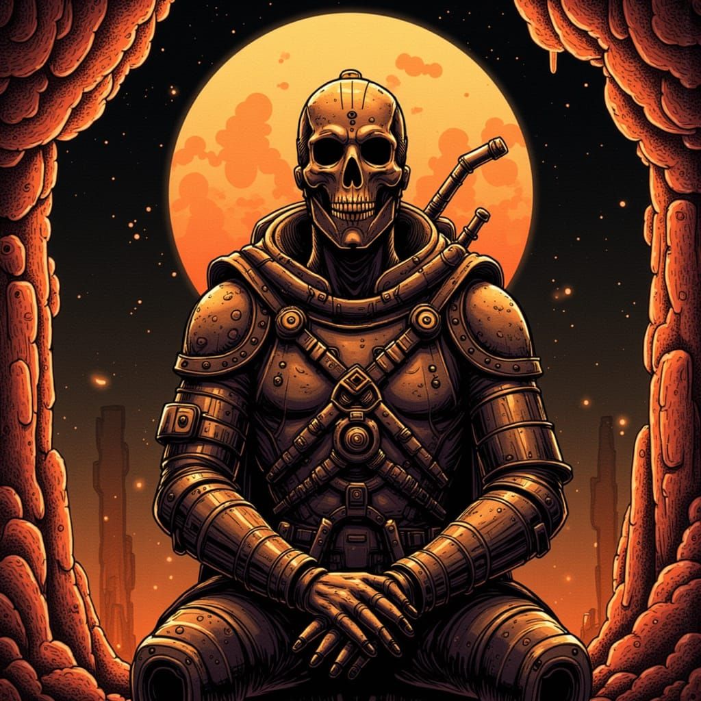 Sepia Ink Punk Metal Album Cover Art