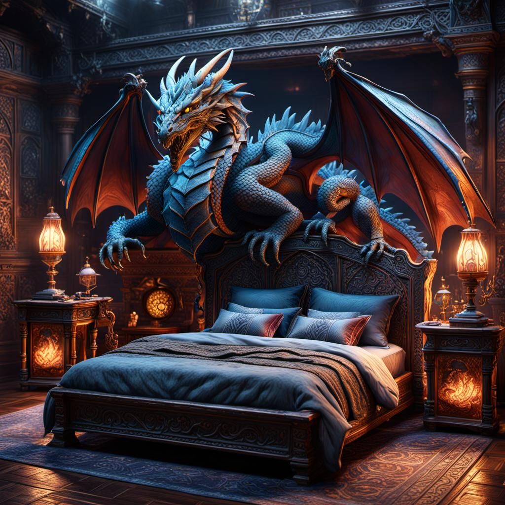 Fantastical Dragon Bed in Detailed Matte Painting