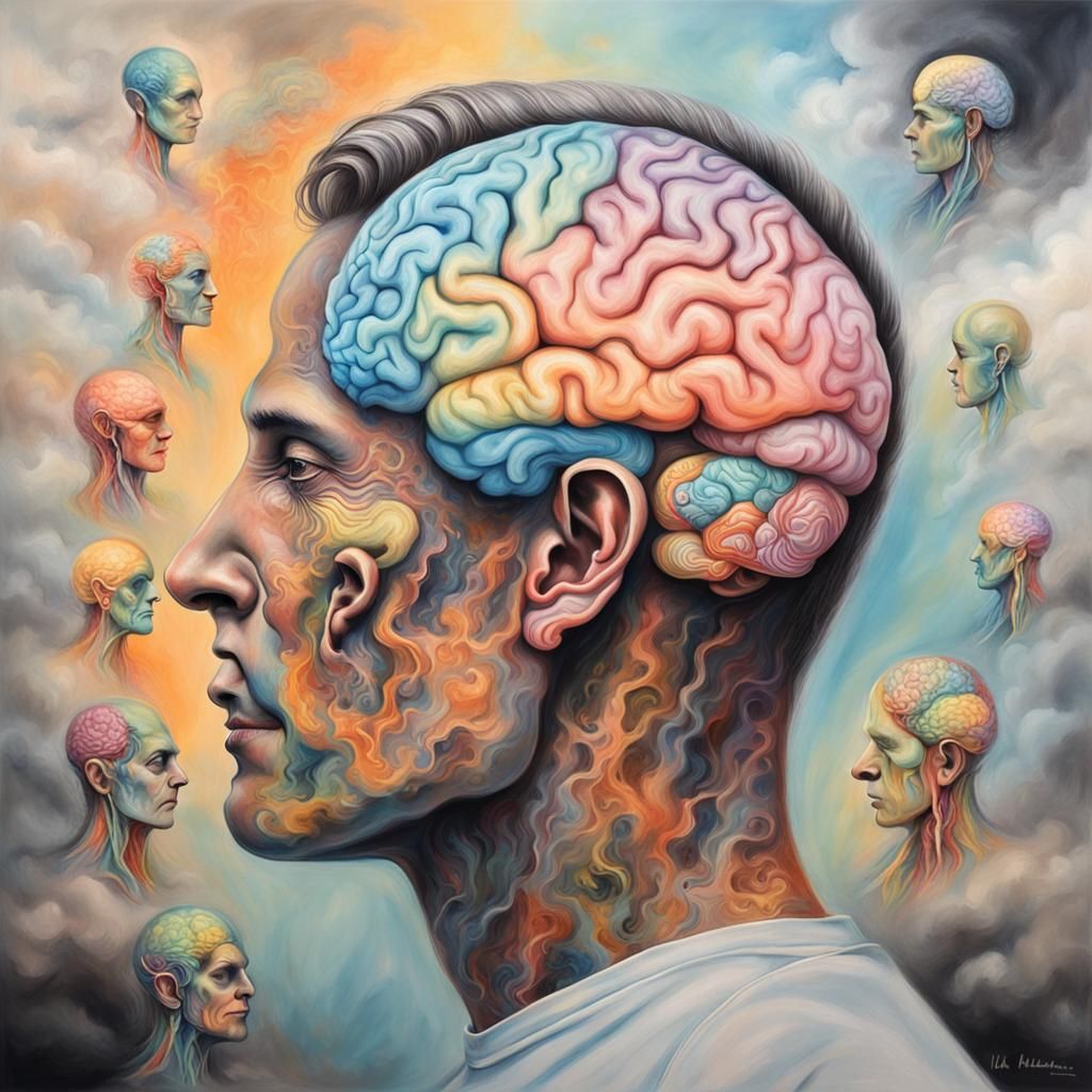 Dreamlike Pastel Painting of a Brain on a Mirror