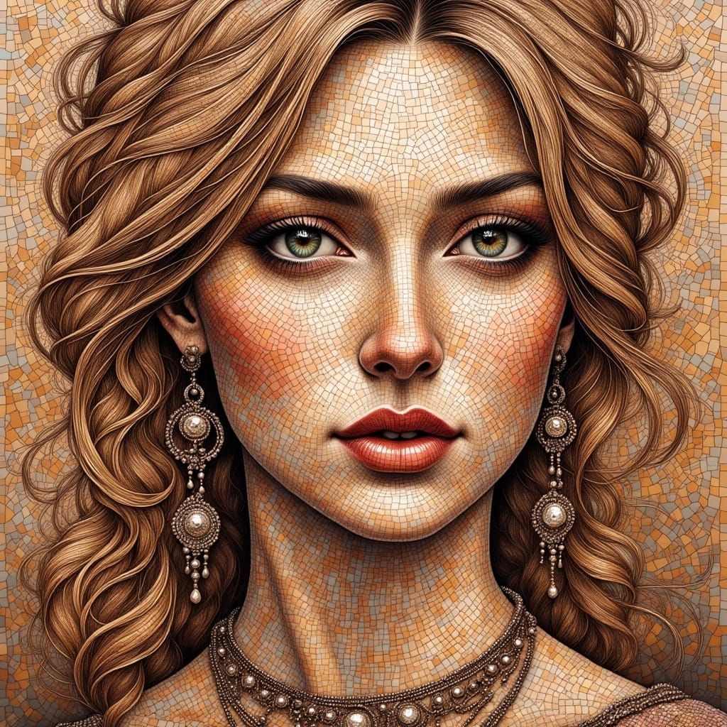 Detailed Mosaic Portrait of a Woman in Earth Tones