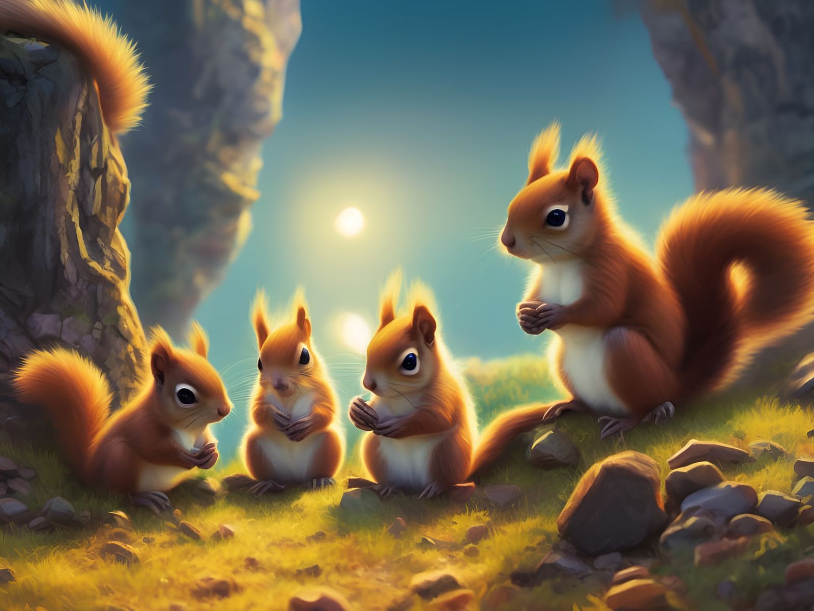 Squirrel Family in Rainbowcore Concept Art