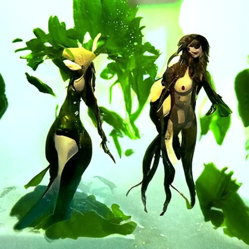 Nude Figures in Underwater Kelp Forest Concept Art