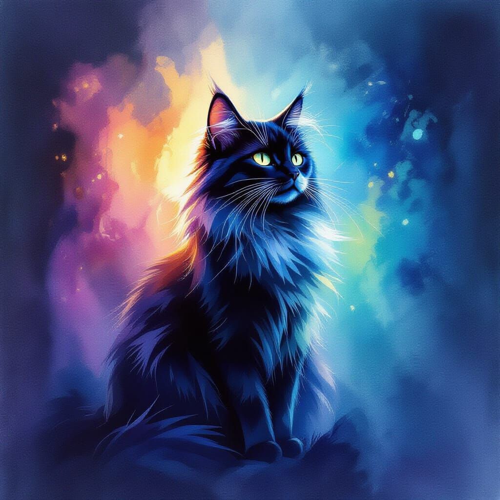 Mystical Cat in Ethereal Noctilucent Light