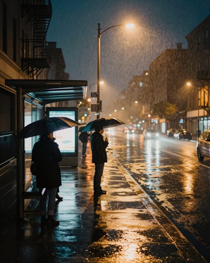 Rainy City Night Reflections: Urban Solitude in Cinematic St...