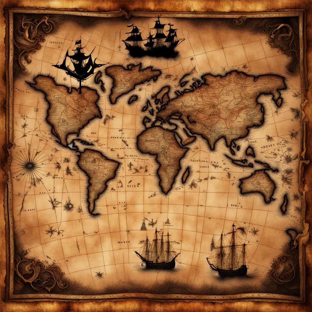 Antique Pirate Map with Burnt Edges