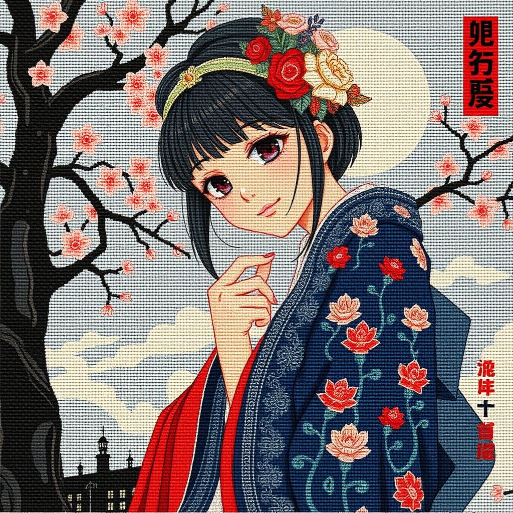 Anime Needlepoint Art in Intricate Detail