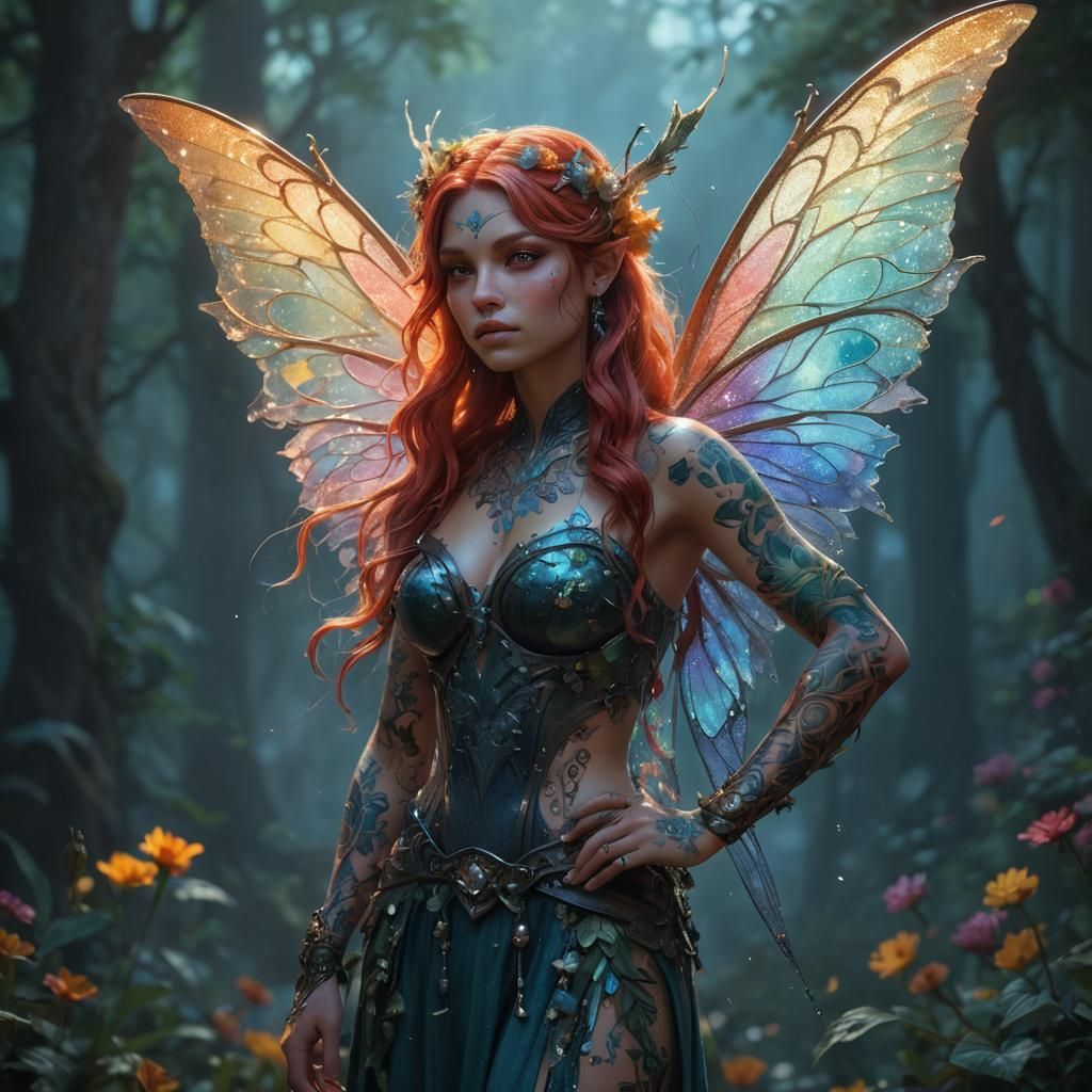 Tattooed Fairy Portrait in Digital Art Style