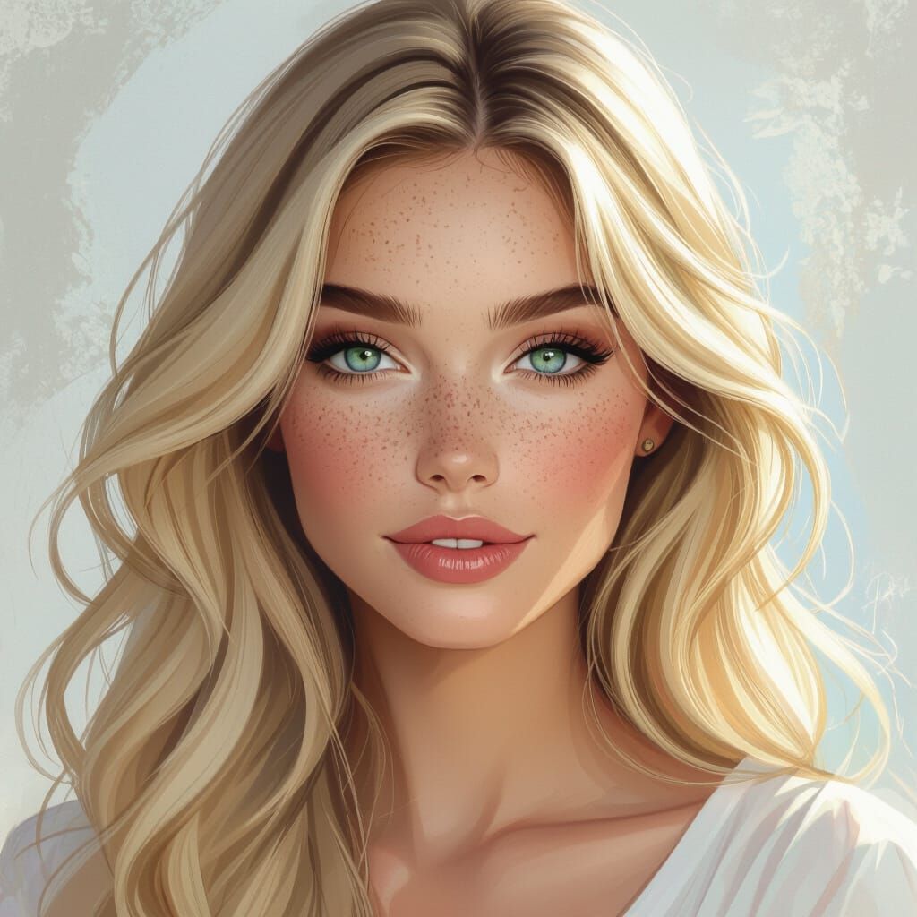 Pencil Sketch of a Glamorous Woman with Freckles