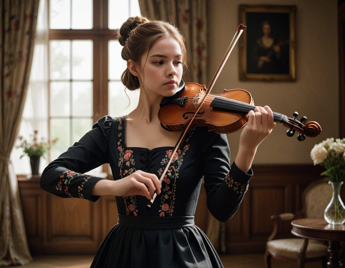 Young Violinist Lost in Music