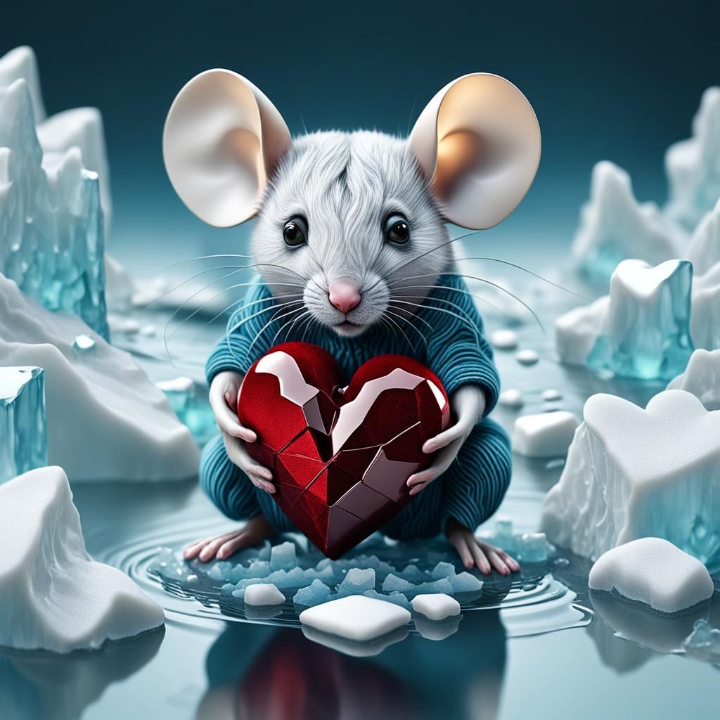 Heartbeat Mouse with Woman in Abstract 3D Art