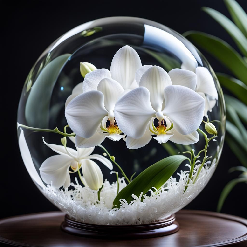 Ethereal White Orchid in Glass Sphere