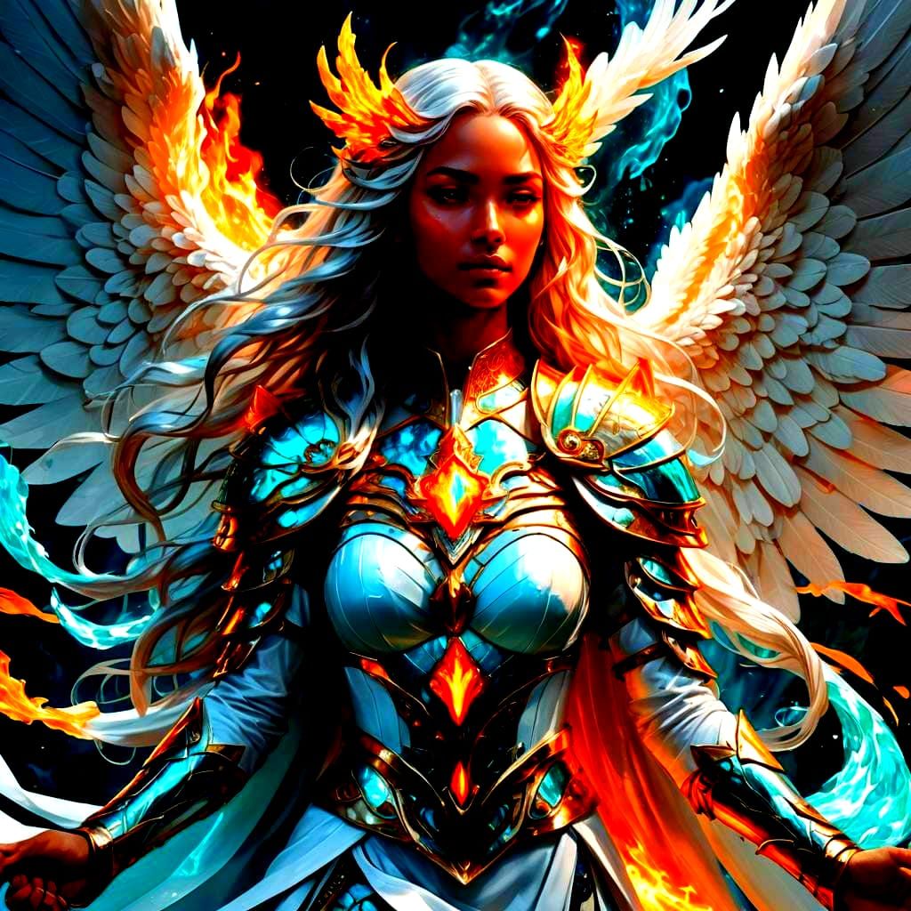 Water Goddess and Fire Warrior: Angelic Winged Deities
