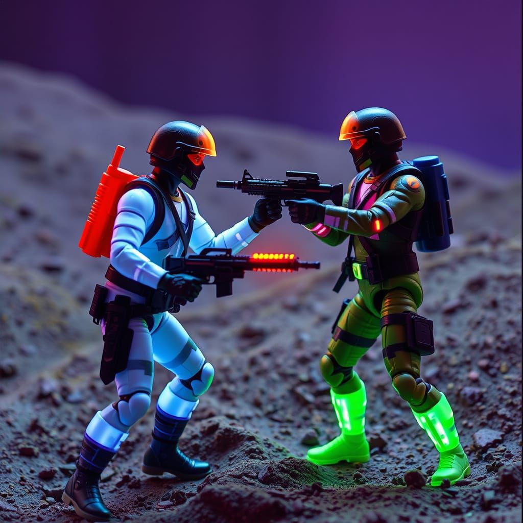 Glowing GI JOE Action Figures Engage in Epic Close-Up Battle