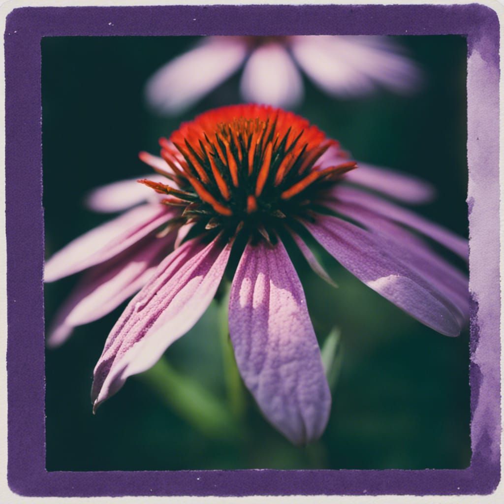 Macro Photograph of Purple Coneflowers in Watercolor Style
