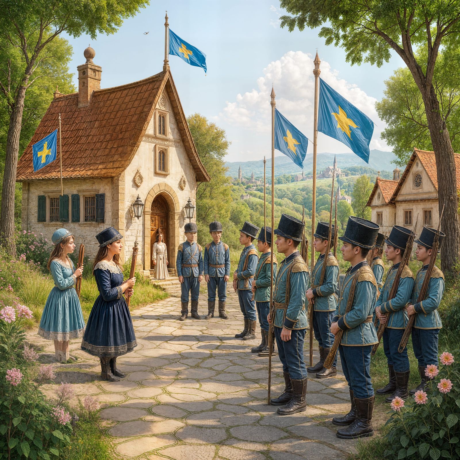 Whimsical Micronation with Colorful Ceremonial Defense Force