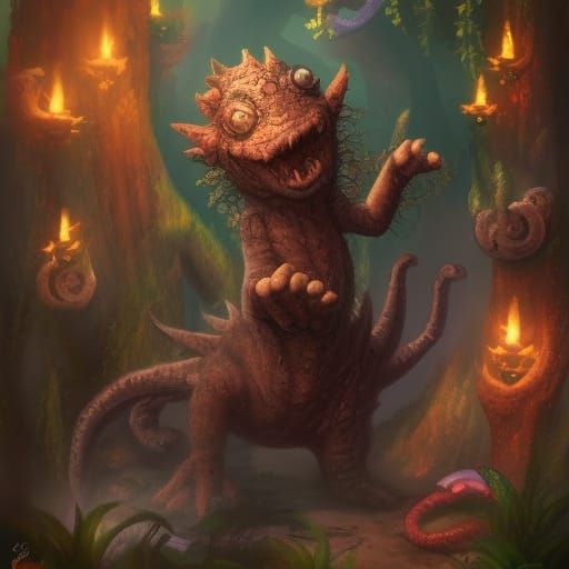 Cute Baby Monster in Detailed Matte Painting
