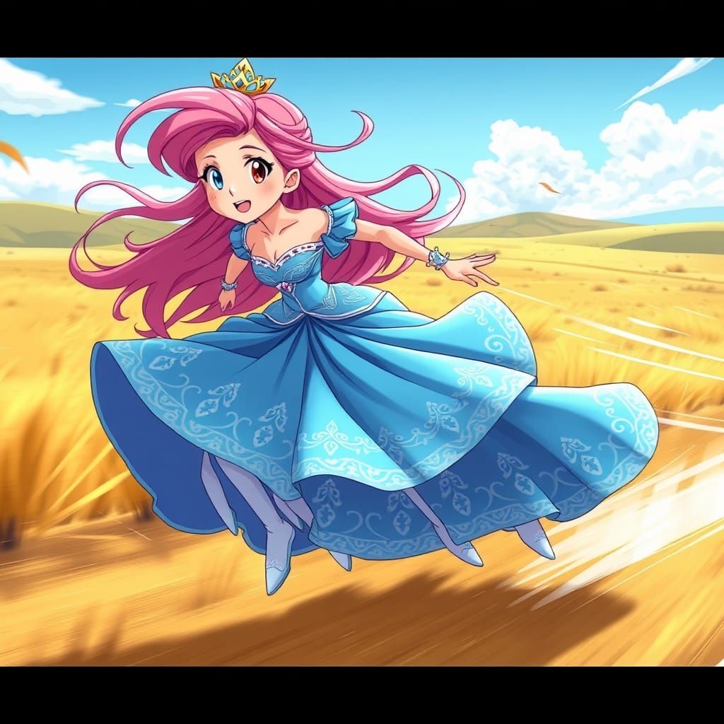 Cartoon Princess Runs Across Plains at Superhuman Speed