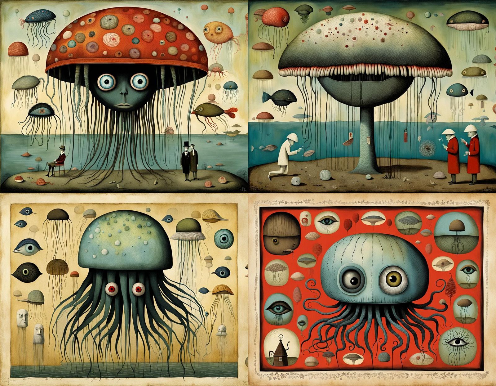 Surreal Jellyfish Creature with Beak and Eyeball