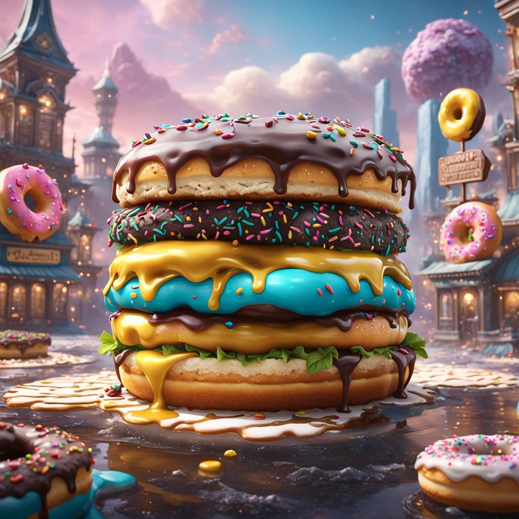 Fantastical Doughnut Sandwich in Detailed Matte Painting