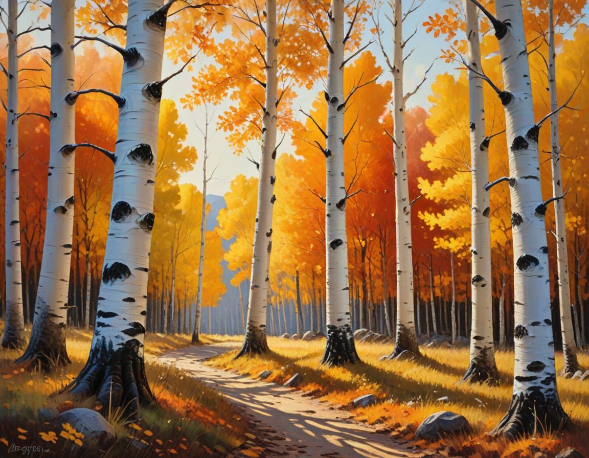 Autumn Aspen Forest as Impasto Oil Painting