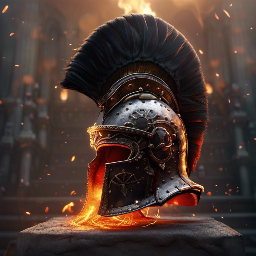 Fiery Gladiator Helmet in Dark Fantasy Style
