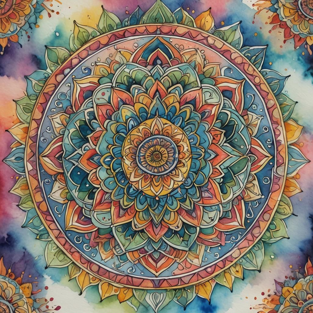 Watercolor Mandala Art: Intricate Floral Design