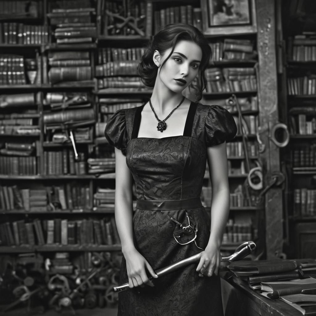Elegant Woman with Wrench in Noir Style