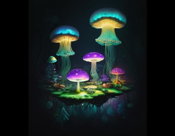 Jellyfish in Toadstool Forest: Beatrix Potter Style