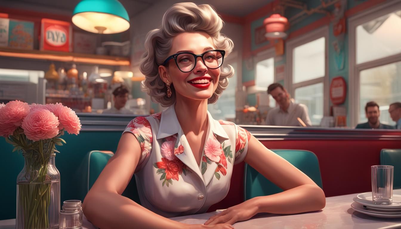 1950s Diner Portrait in Art Nouveau Style
