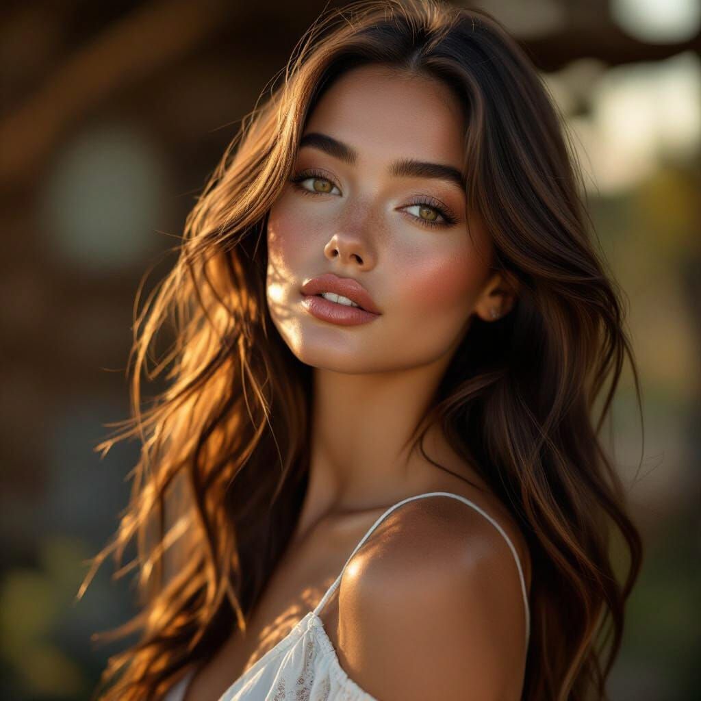 Hyperrealistic Portrait of a Woman in Golden Hour Light