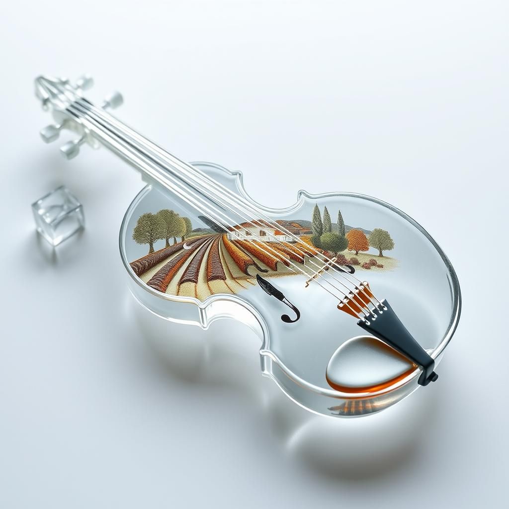 Glass Violin Figurine with Provence Panorama